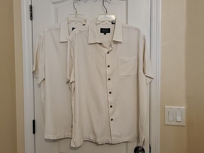 NAT NAST Cream Silk Blend Button Up Short Sleeve Casual Camp Shirt Bundle (2) XL