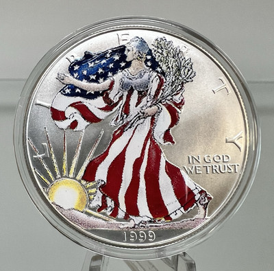 1999 American Eagle 1 oz .999 Silver Dollar $1 Color Hand Painted