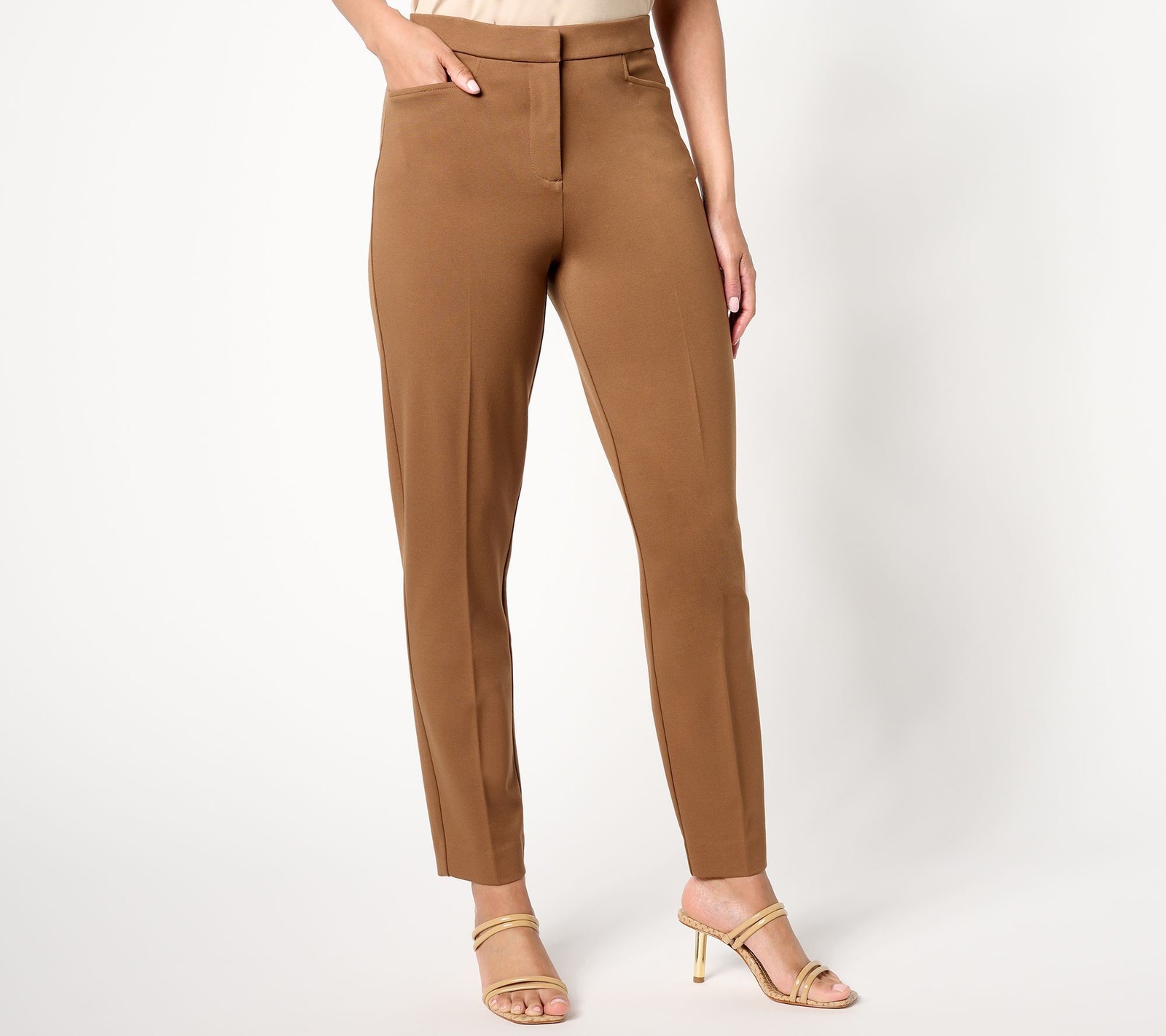 Susan Graver Women's Petite Pants 1XP Tailored by Smart Ponte 350 Brown A687833