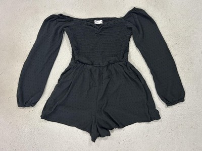Hollister Romper Womens Small Black Smocked Whimsigoth Goth Dark Fairy Bella