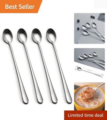 Versatile 4-Piece Long Ice Tea Spoons - Stainless Steel Bar & Kitchen Essentials