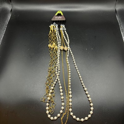 Gold & Pearl Eyewear Retainers Set Of 5 With Decorative Chains & Beads Elegant