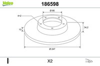 2X Bremsscheibe Valeo 186598 FüR Peugeot Xsara 306 206 2A 7A 7C N3 N5 SW 2E 7B
