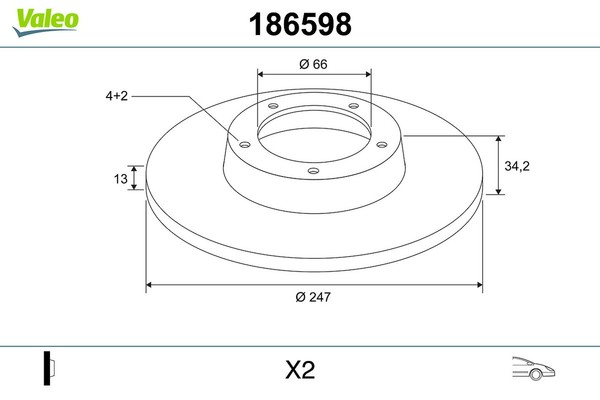 2X Bremsscheibe Valeo 186598 FüR Peugeot Xsara 306 206 2A 7A 7C N3 N5 SW 2E 7B-image