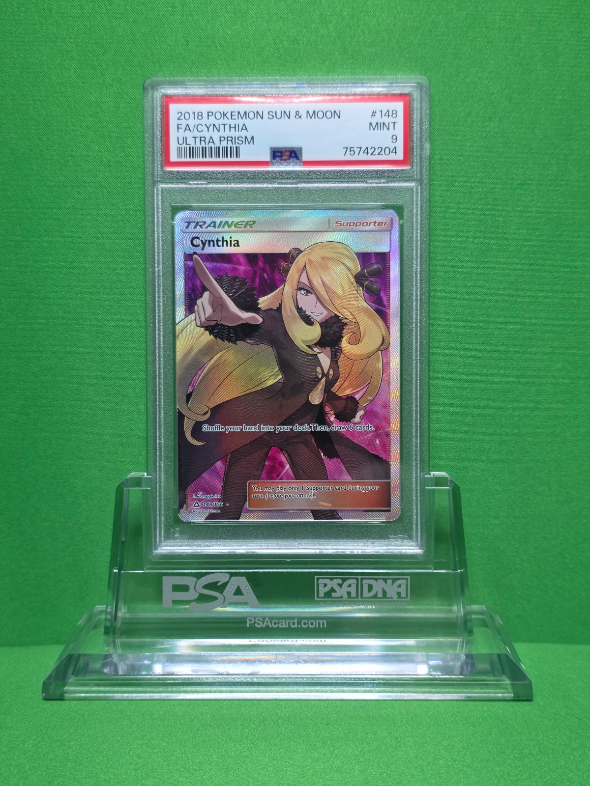 POKEMON 2018 ULTRA PRISM CYNTHIA FULL ART 148 PSA 9