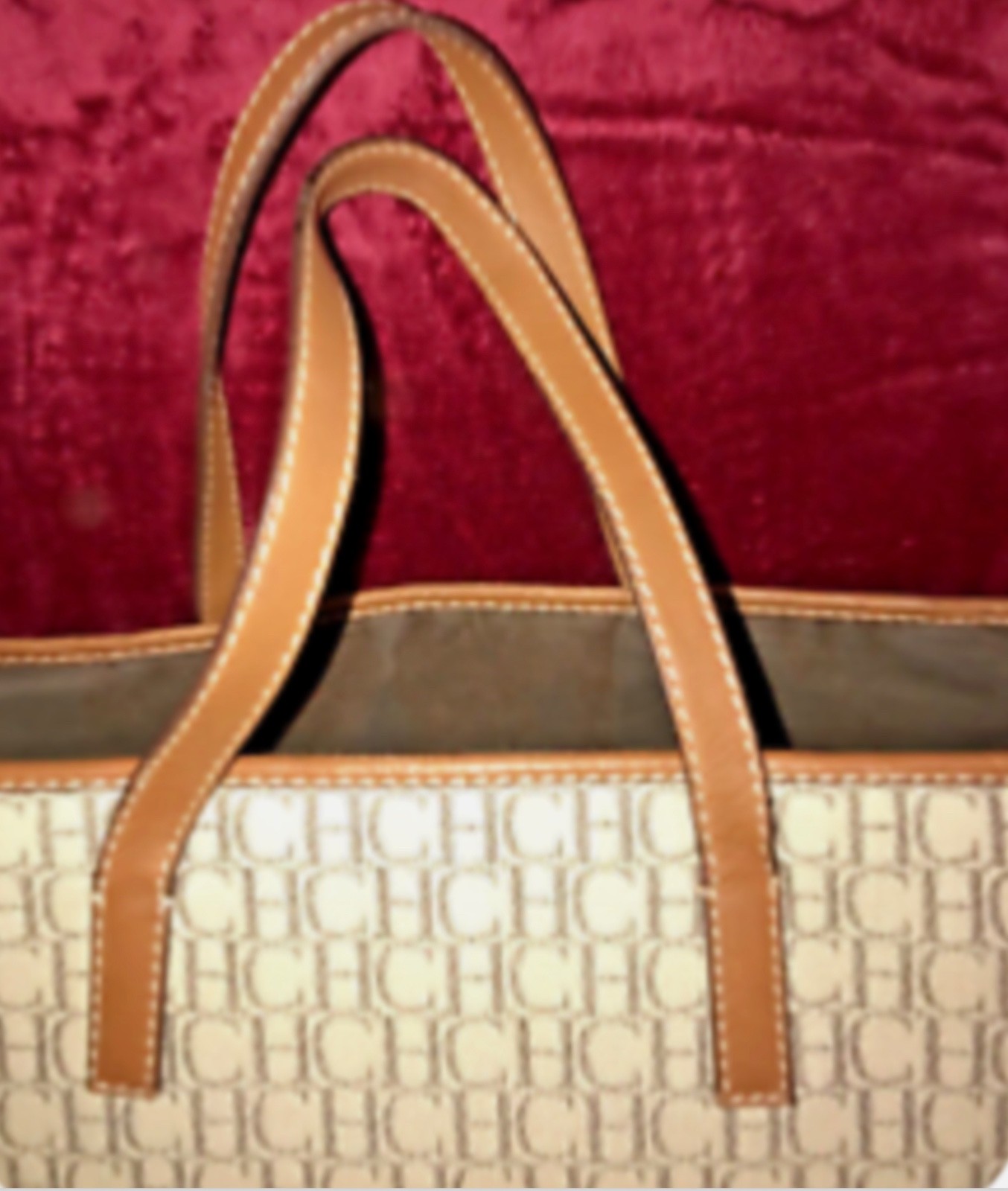 Carolina Herrera Brown/Beige Monogram Canvas and Leather Patchwork Tote — image 5