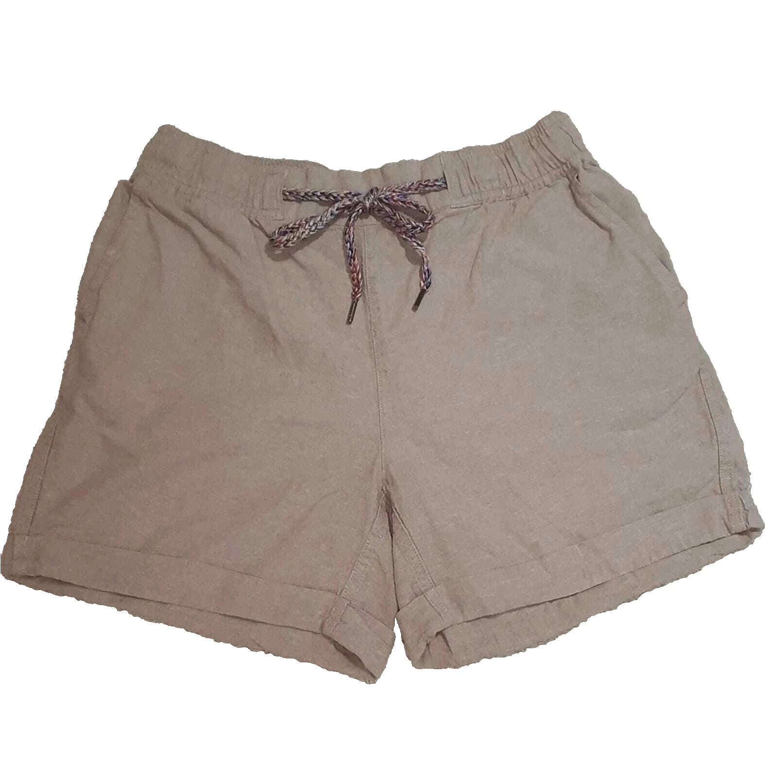 Eddie Bauer Linen/Cotton Tan Shorts Multi-colored Drawstring Womens Sz Large