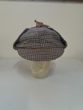 Barbour Tweed Deerstalker Hat Size M Mens Houndstooth 100% Wool Flapped