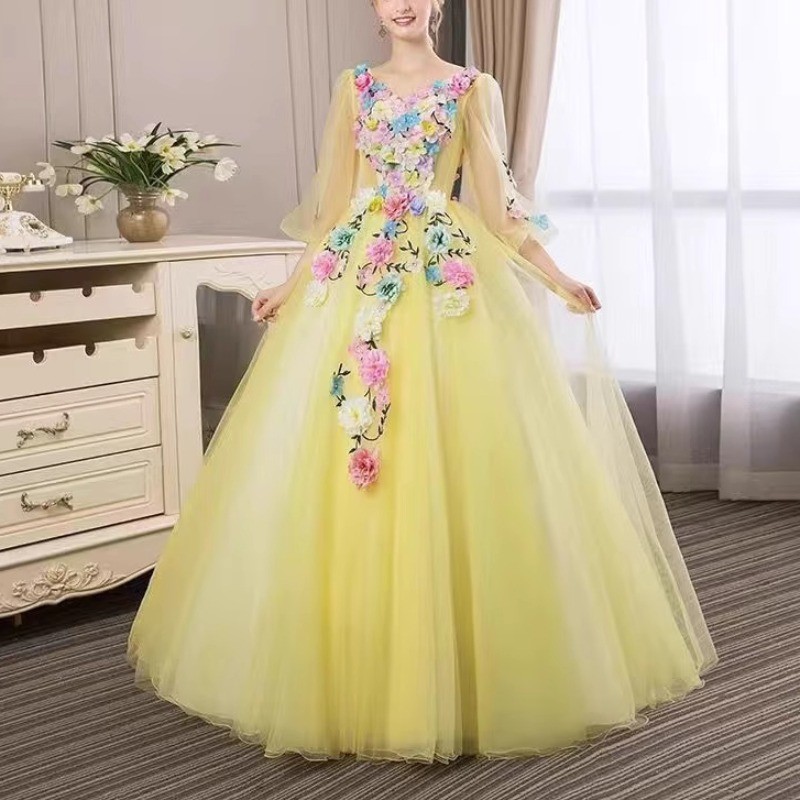 Women's 3D Flower Fairy Prom Dress Mesh Puff Sleeve Ball Gown Evening  Cocktail | eBay