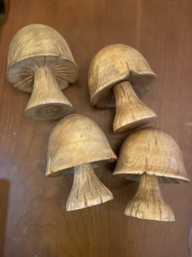 4 Hand Carved Wood Mushrooms Roughly 6x5in. 1.2 Lbs Each