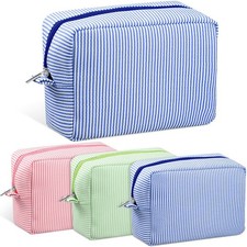 Sanwuta 3 Pcs Seersucker Cosmetic Bag Seersucker Makeup Bag Women Stripe Larg...