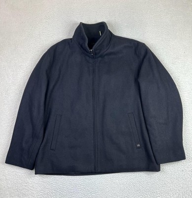 Calvin Klein Jacket Mens XL Black Wool Blend Full Zip Rib Knit Collar Quilted