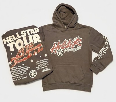 Hellstar Brown Hoodie Graphic Print Tour Pullover Men's Long Sleeve Size L