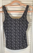 Lands End Black White Print Square Neck Tankini Swim Top Size 8 Reg Molded Cups
