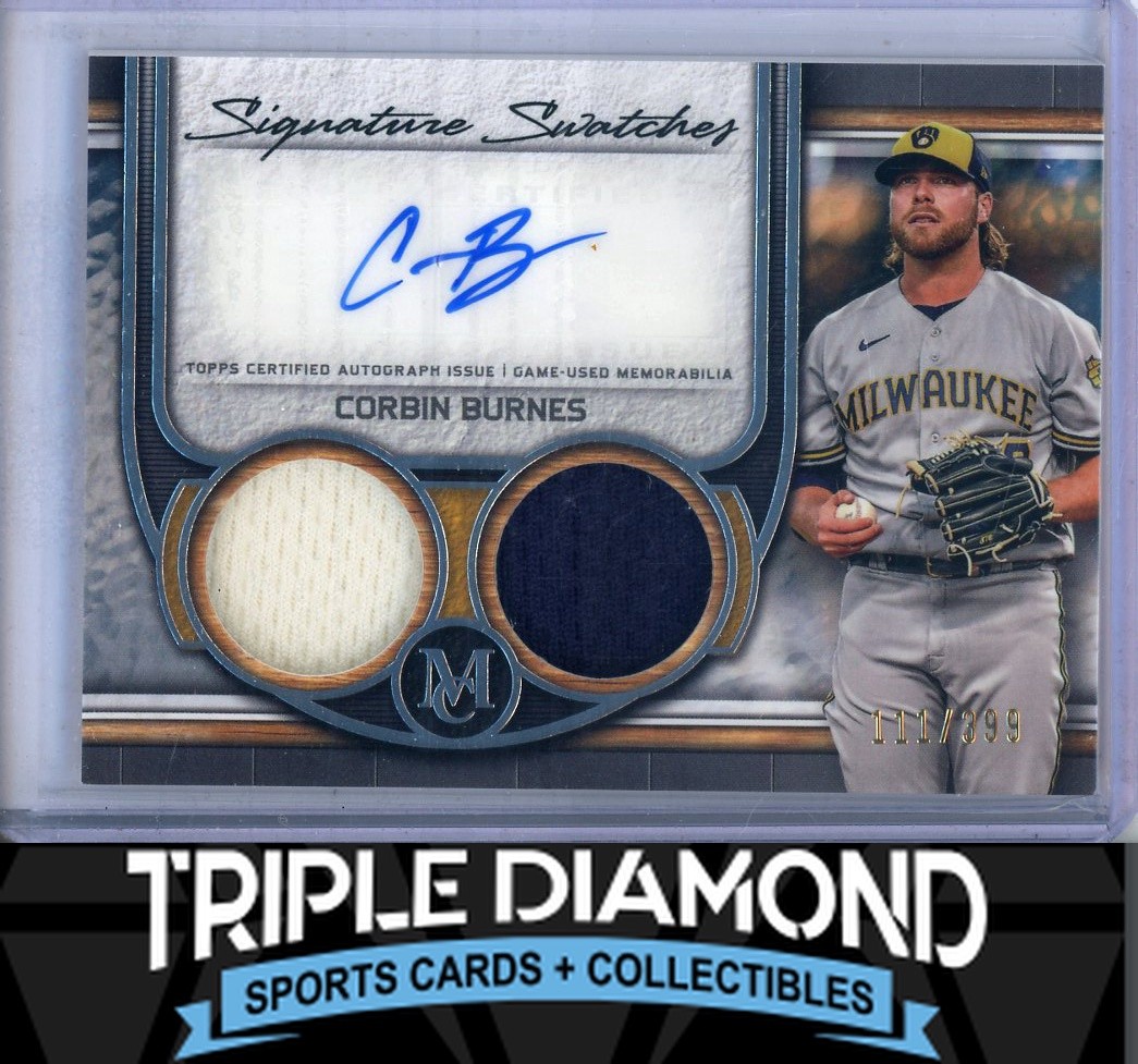 2023 Topps Museum Corbin Burnes Dual Game-Used Relic Auto #111/399 G948 view 1