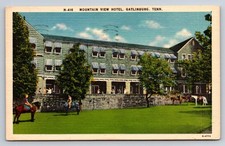 Gatlinburg TN Mountain View Hotel Postcard Great Smoky Mountains Park Linen