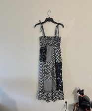 TARGET Sandy Liang Black White Patchwork Midi Smocked Tie Strap Dress Poplin XS