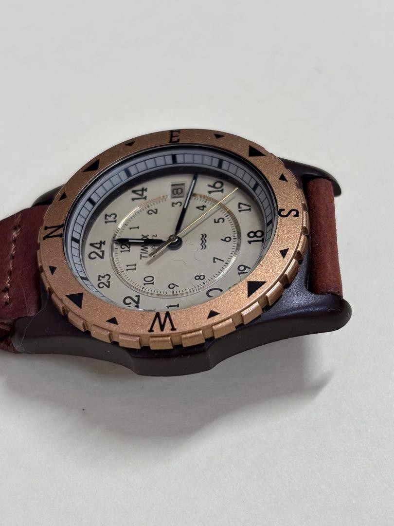 【希少サファリ初期型】稼働良好/TIMEX395LA CELL純正品レザー本革 Vintage TIMEX Safari 395 LA CELL Watch Brass Bezel Brown
