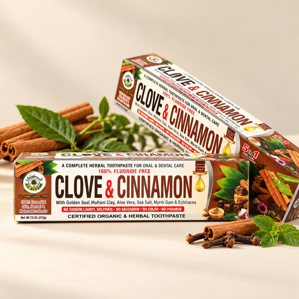 CLOVE & CINNAMON ORGANIC TOOTHPASTE - AL RIYAN 100%Natural Pack of 2