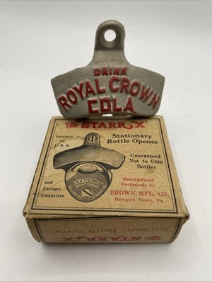 Vintage NOS Royal Crown Cola Starr X Brown Co Bottle Opener in Box!