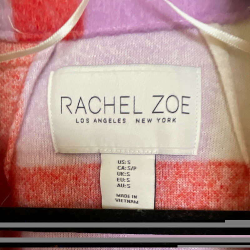 Rachel Zoe Women's S Plaid Open Front Mid-Length Coat w/ Pockets Purple Red