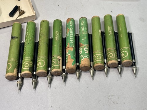 Vintage K&E, Wrico Lettering Pen Lot Cartographer Engineer Drawing Wooden Cases - Picture 3 of 7