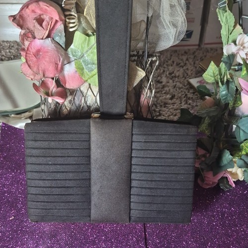 Paris MW Made in France Vintage Black Cosmetic Compact Mirror w/ Lipstick Holder