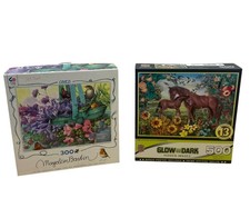 Ceaco 300-500 Piece Lot Jigsaw Puzzle Basket Flowers Horses