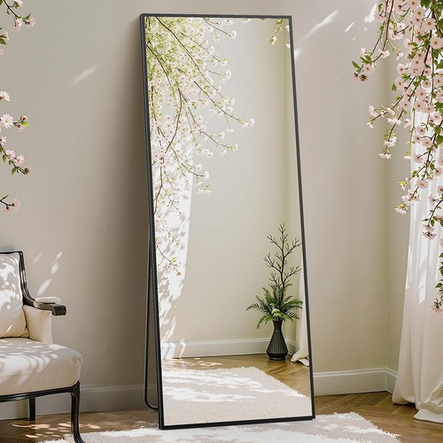 Full Length Mirror with Stand 64"x21" Floor Standing Aluminum Frame for Bedro...