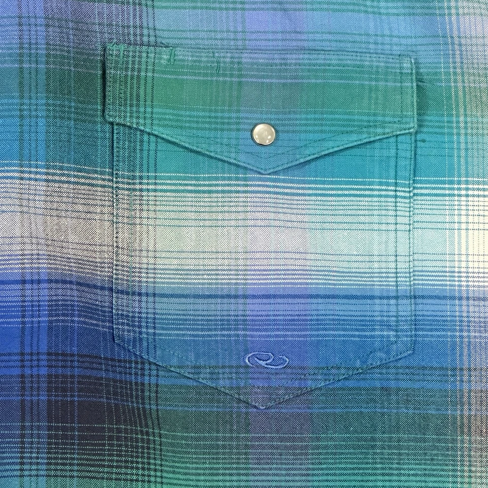 Camisa vaquera Roper para hombre azul verde a cuadros a presión XL manga larga cepillo popper Foto 3 de 4