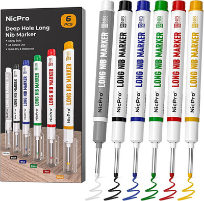 6 PCS Long Nib Marker Pens, 20mm Deep Hole Marker, 6 Pcs, Multicolor