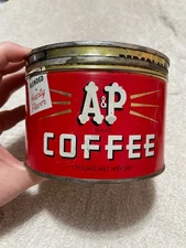 A&P Coffee Can Red Background with Gold accents Metal Coffee Can 1 Pound As seen
