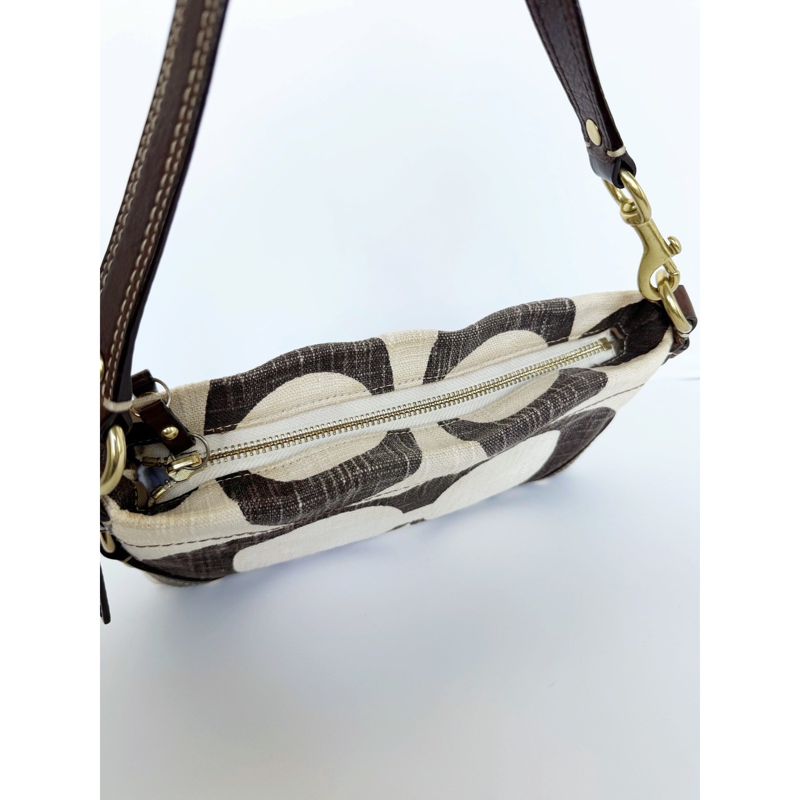 Coach 10793 Mini Carly Bag Brown Ivory Signature C Canvas Leather Y2K Shoulder image 8
