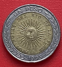 ARGENTINA 1 Peso "PROVINGIAS" SPELLING  ERROR 1995 BIMETALLIC COIN -Circulated