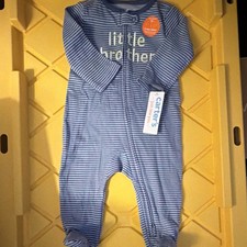 Carter's Little Brother Blue Striped Cotton Coverall One-Piece Snap 6m