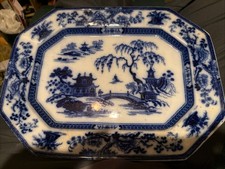 Hingustan Maddock Ironstone 13.5 C 10.25Oval Flow Blue Serving Platter READ
