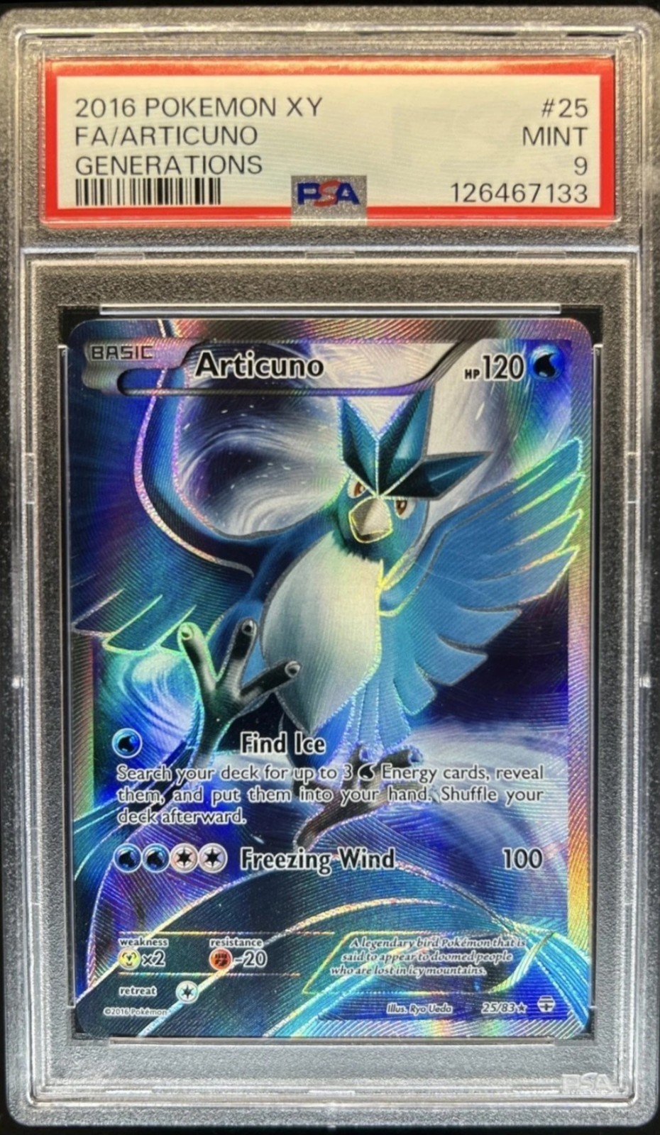 2016 Pokemon XY Generations Full Art Articuno 25 Holo PSA 9 MINT LOW POP 20th