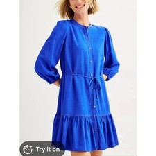 Nine West Linen Blend Blouson Sleeve Flutter Hem Mini Dress. Size XL. New.