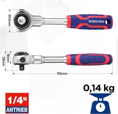 WORKPRO 72 Zähnen Umschaltknarre Antrieb 1/4'' flexibler Kopf, 270° drehbar