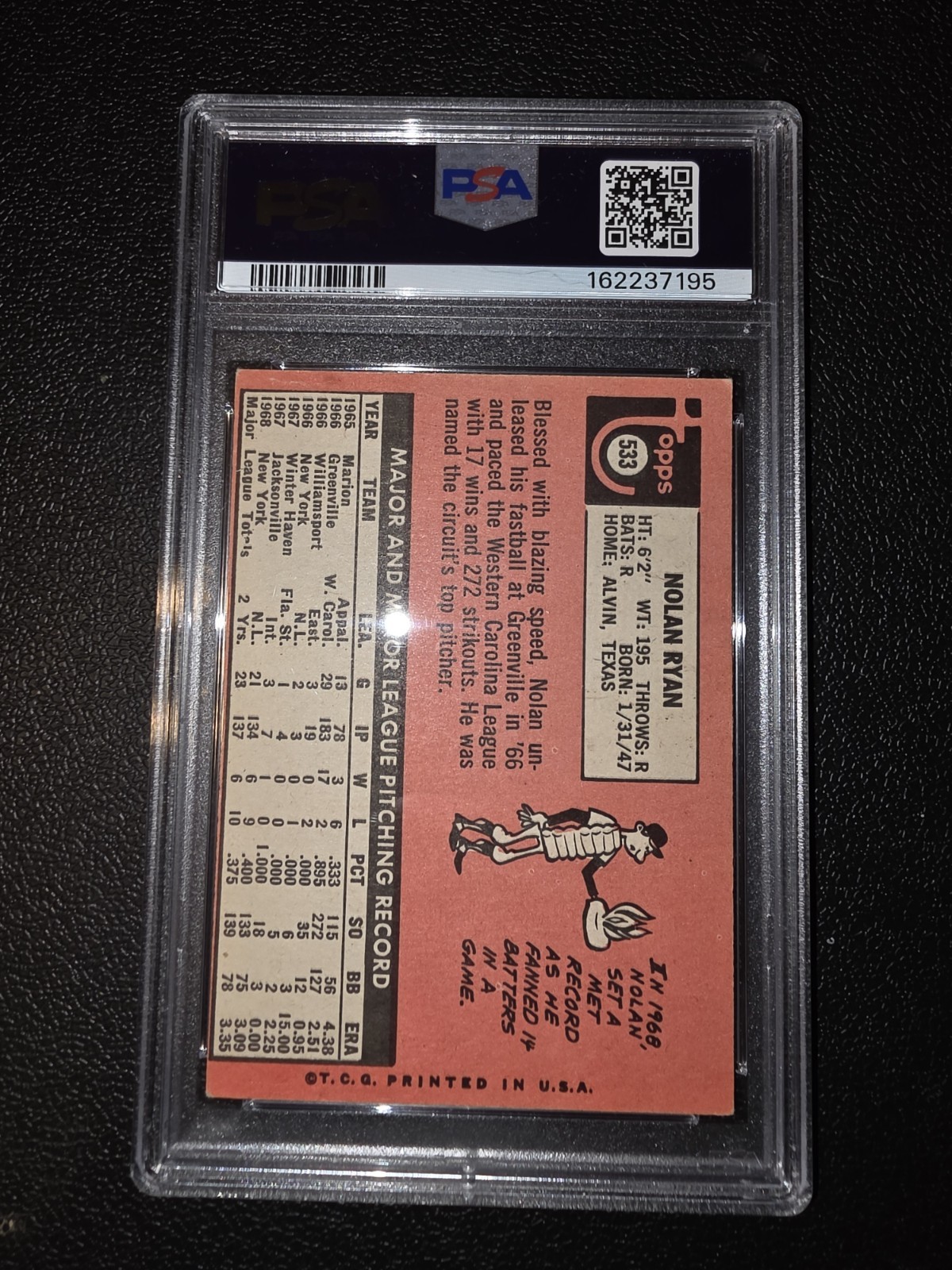 1969 Topps Nolan Ryan #533 PSA 2 view 6