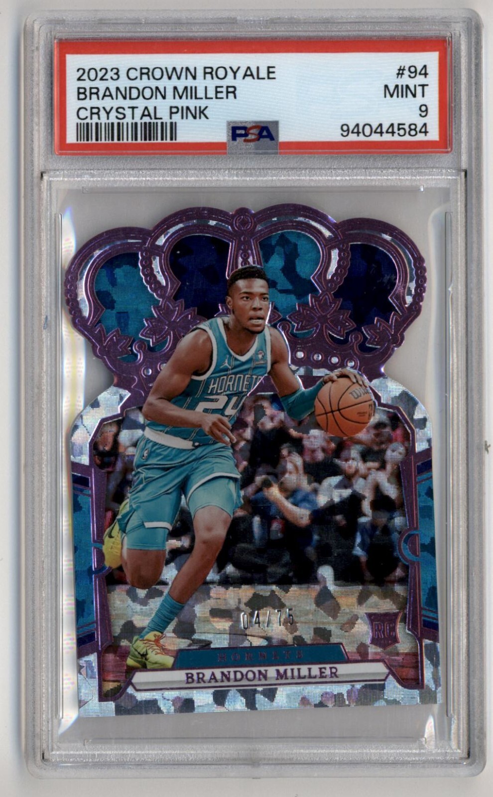 2023-24 Crown Royale #94 Brandon Miller RC Crystal Pink Rookie #4/75 PSA 9 Mint