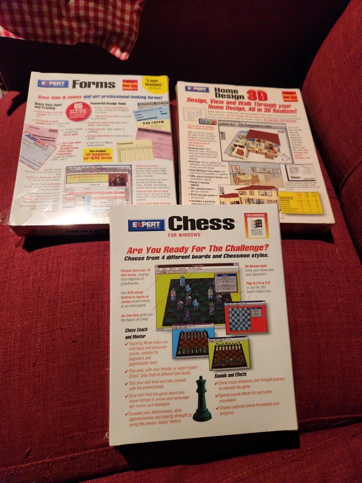 Vintage Expert Software Pc Big Box Lot Forms Home Design 3d Chess Game New Rare - Image 2 of 4