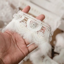 3 Yards Lace Mesh Trim Ruffle Sewing Beaded DIY Craft White for Dress Wedding