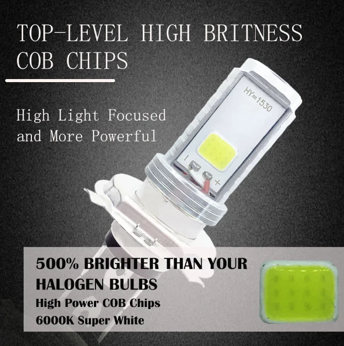 2 LED Headlight Bulb H4 High Low Beam 6500K Motocycle Cars Vtt Snowmobile - Image 2 of 4