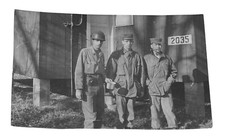 WW2 Era Photo U.S. GIs In Front Of Camp Barracks