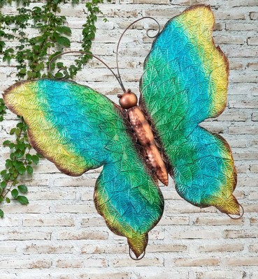 Creekwood Extra Large Colourful Green Butterfly Metal Garden Wall Art