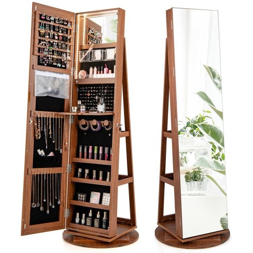 360° Rotating Jewelry Organizer Armoire Full Length Mirror W/3 Color LED eBay