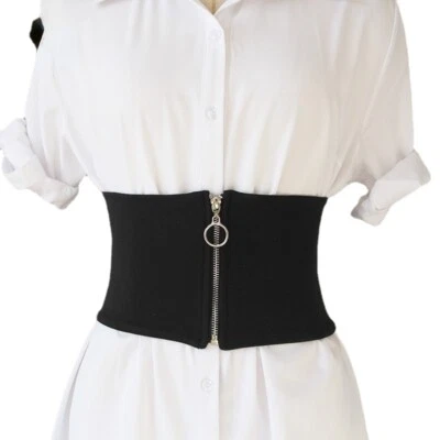 Damen Breit Korsett Gürtel Bund Zip Elastisch Retro Kummerbund Stretch Obi - Bild 1 von 4