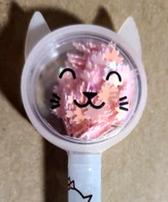 White Adorable Cat Shaker Top Pen Black Ink Pink Confetti Head NEW