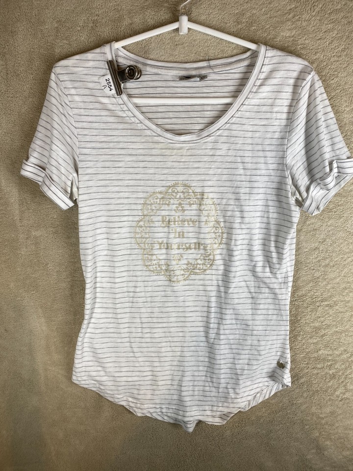 crane Casual T-Shirt Tee Top Size XS Womens Grey Striped Short Sleeve